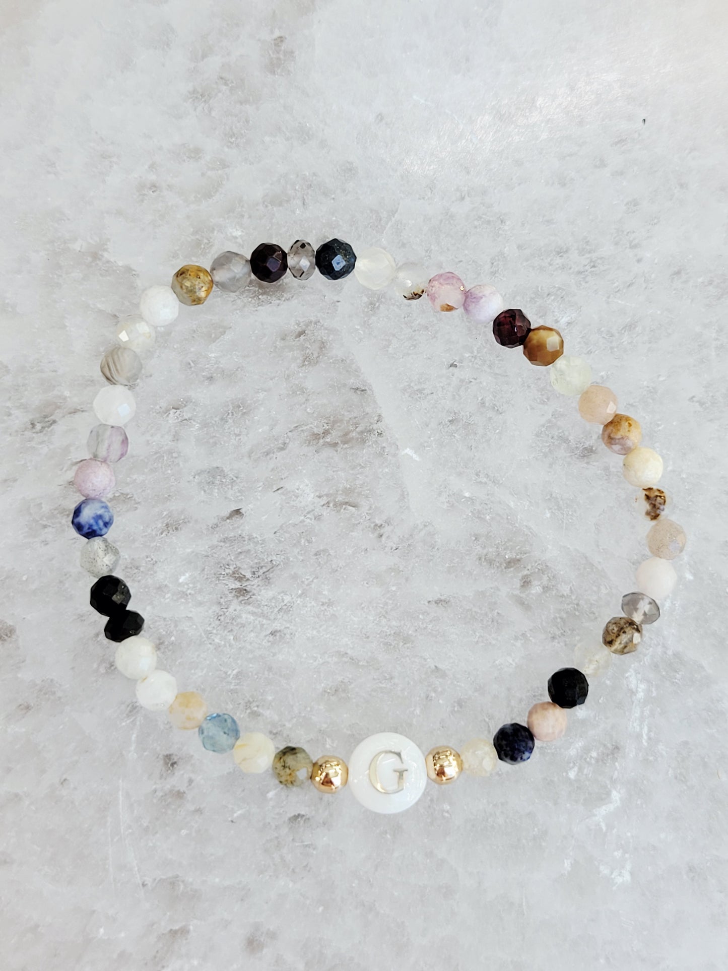 Personalized Natural Stone Initial Bracelet – Mother of Pearl Letter