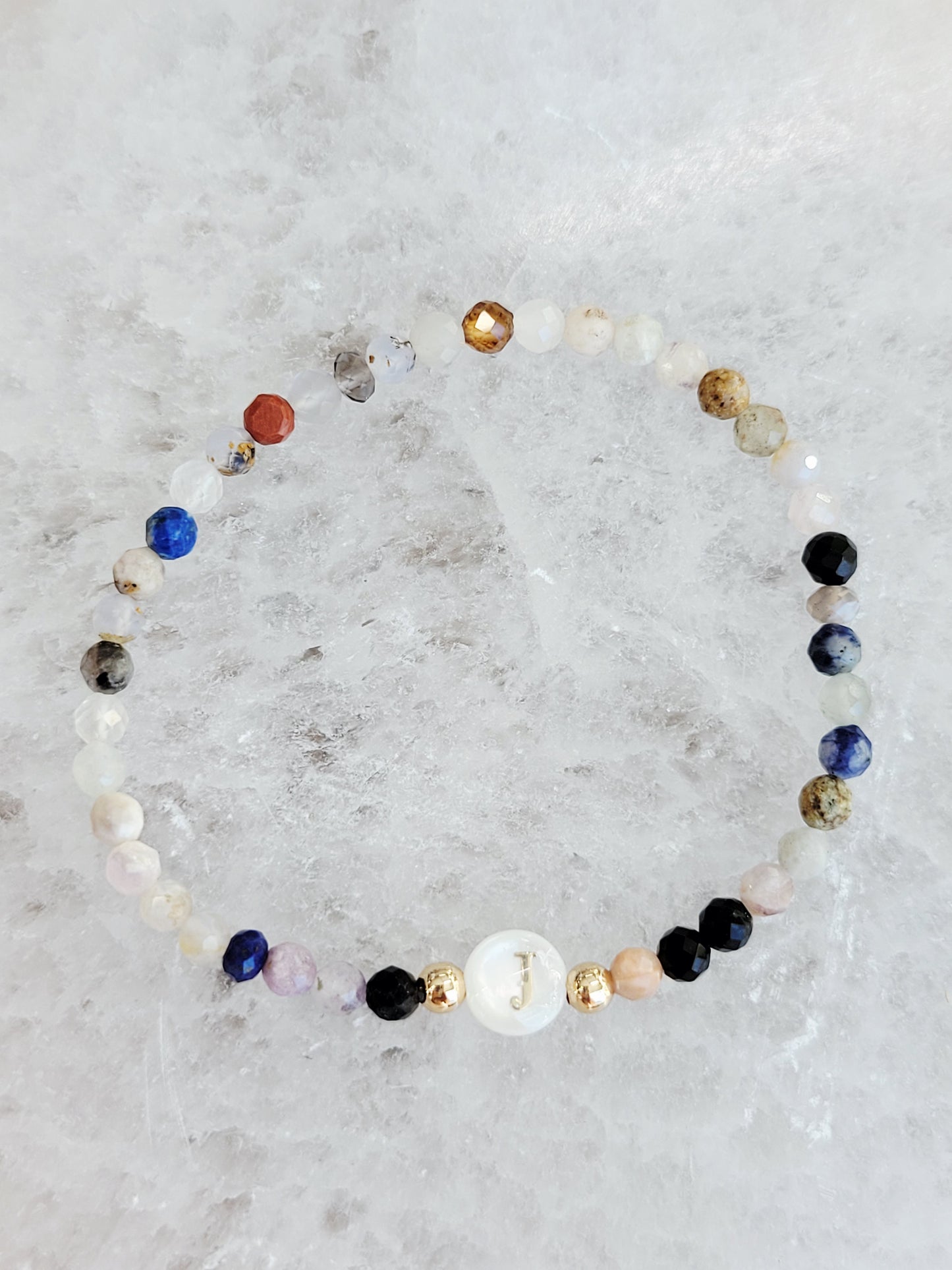 Personalized Natural Stone Initial Bracelet – Mother of Pearl Letter
