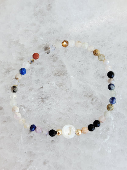 Personalized Natural Stone Initial Bracelet – Mother of Pearl Letter