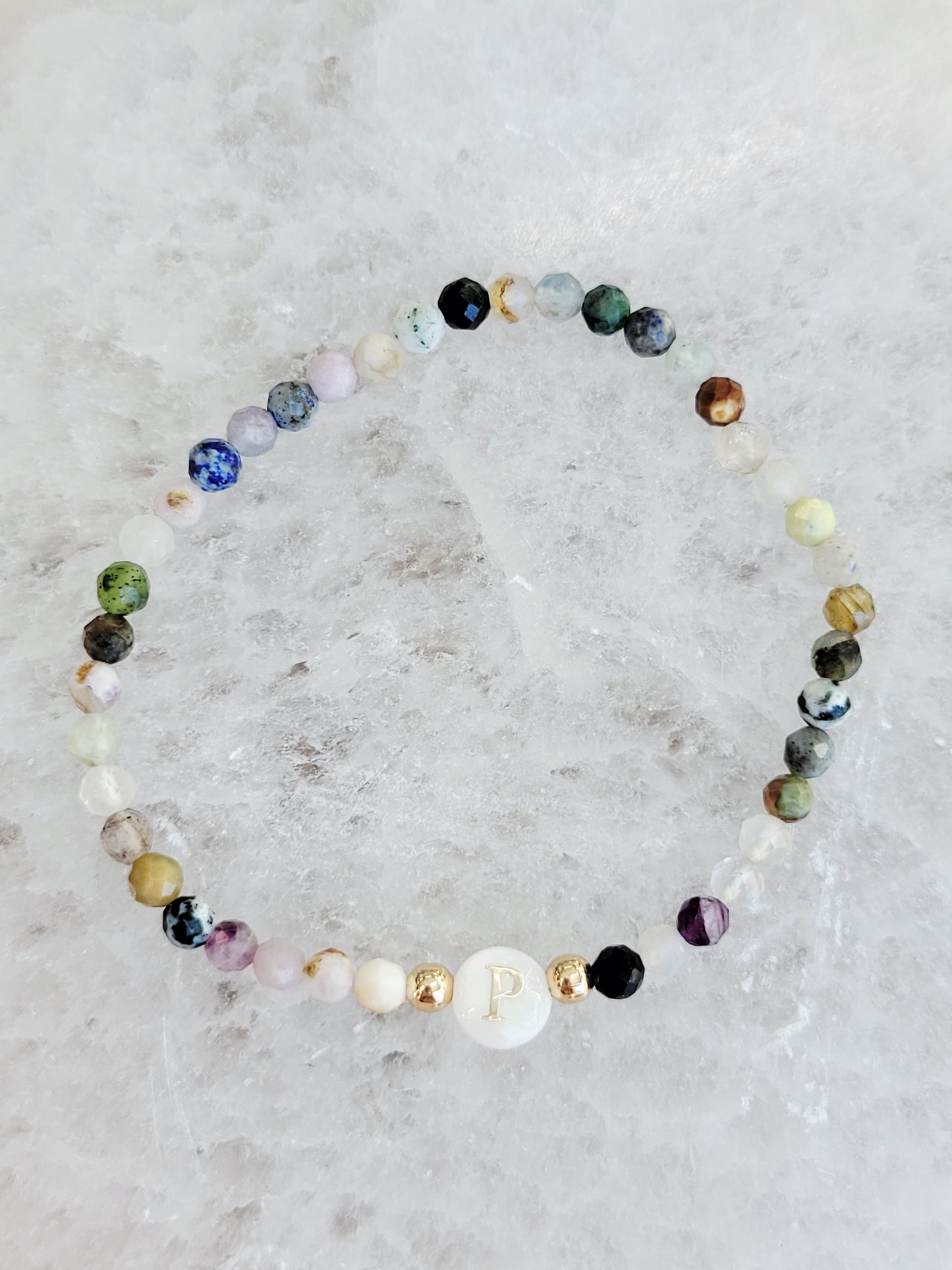 Personalized Natural Stone Initial Bracelet – Mother of Pearl Letter