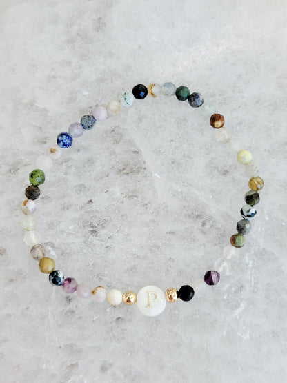 Personalized Natural Stone Initial Bracelet – Mother of Pearl Letter
