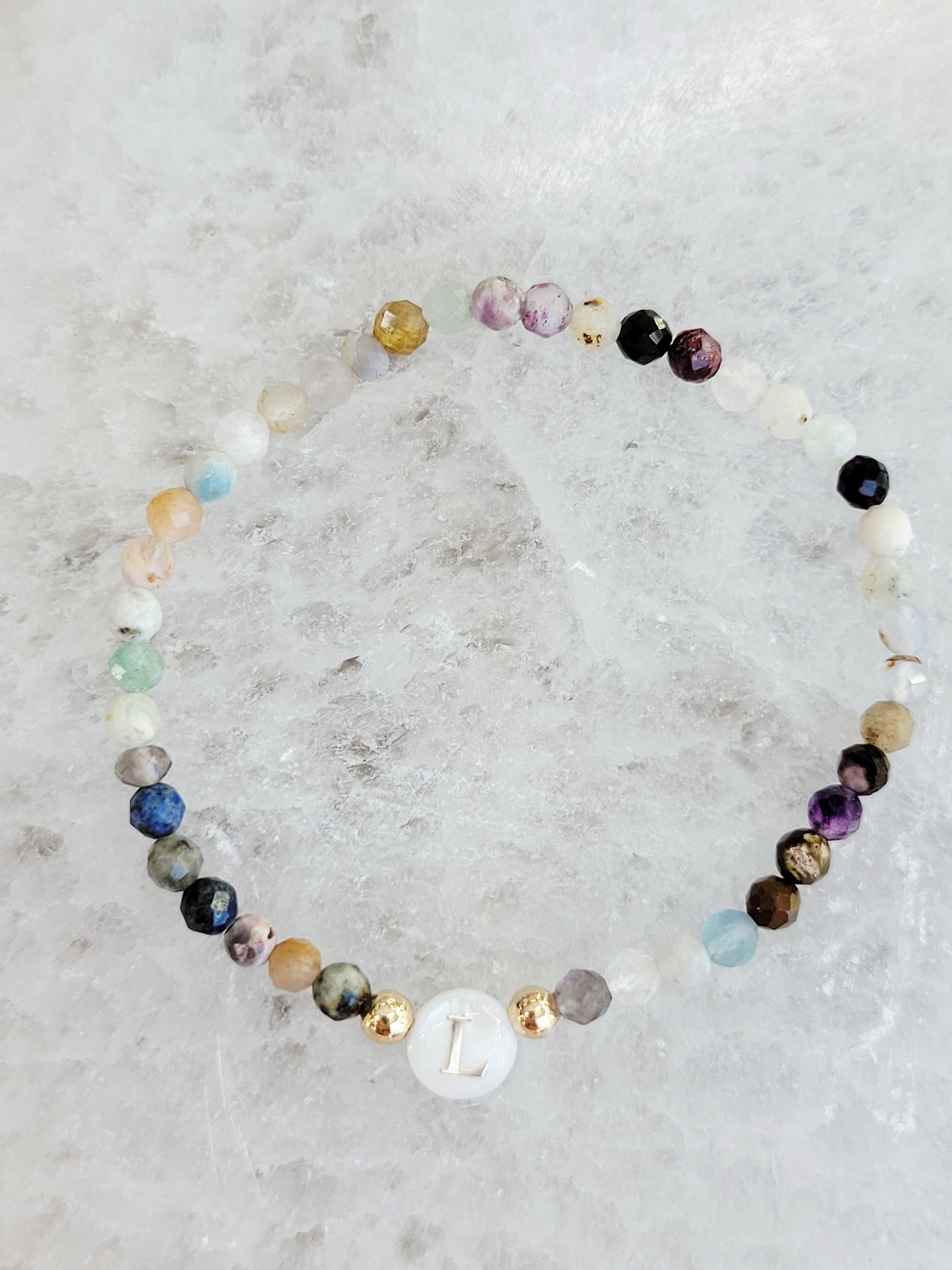 Personalized Natural Stone Initial Bracelet – Mother of Pearl Letter