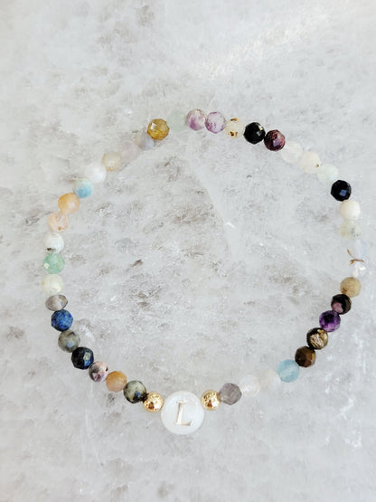 Personalized Natural Stone Initial Bracelet – Mother of Pearl Letter