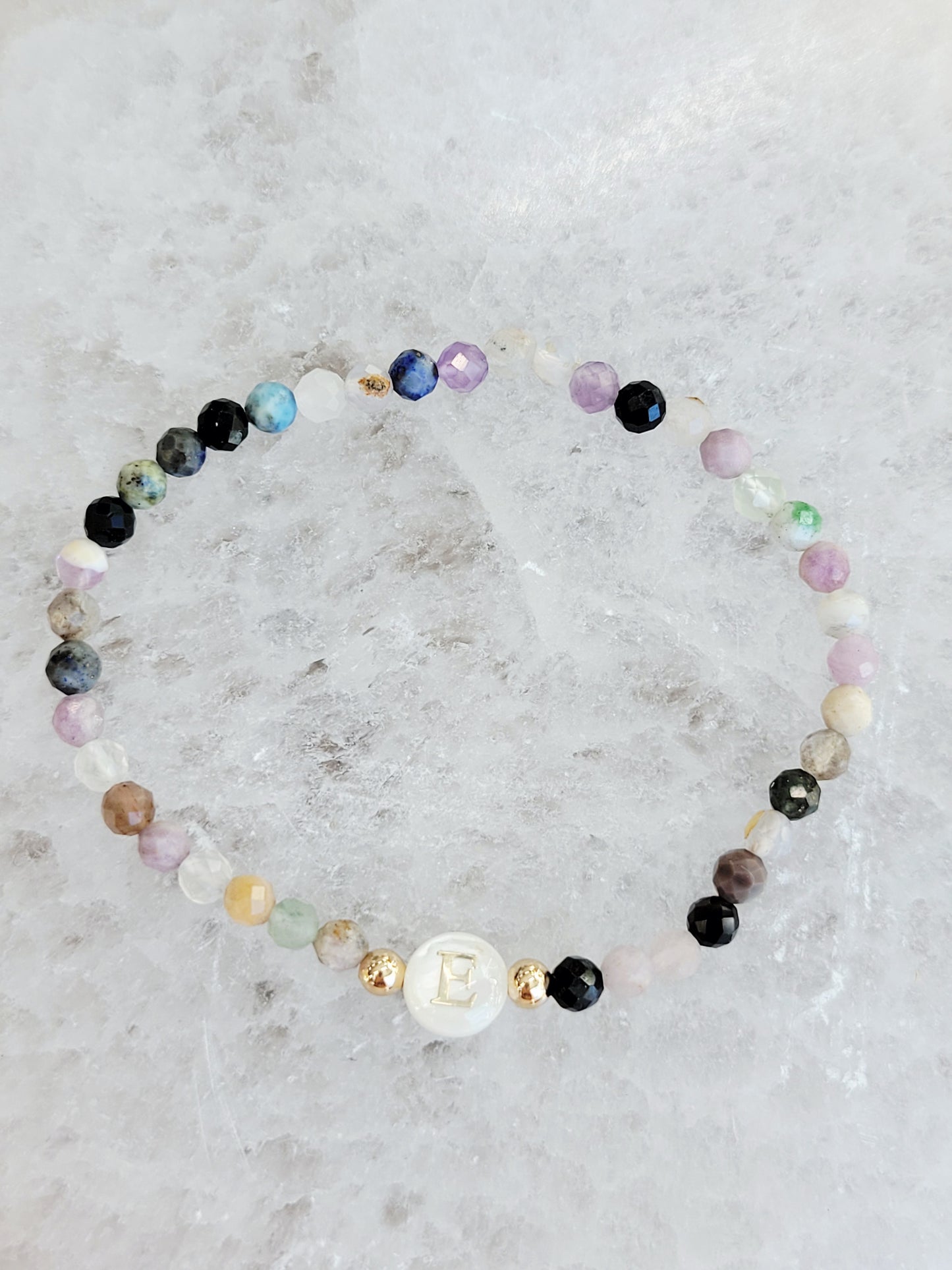 Personalized Natural Stone Initial Bracelet – Mother of Pearl Letter