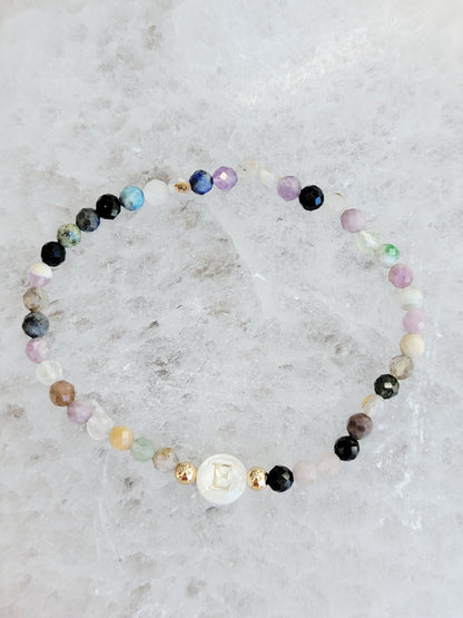 Personalized Natural Stone Initial Bracelet – Mother of Pearl Letter