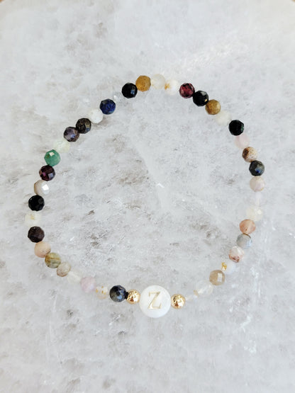 Personalized Natural Stone Initial Bracelet – Mother of Pearl Letter