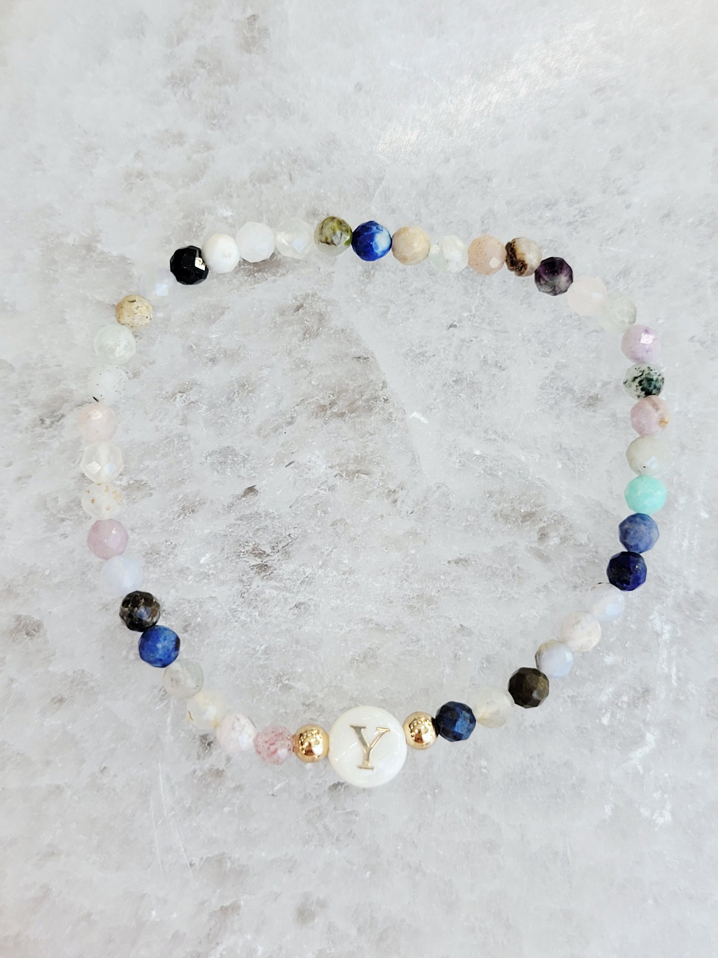 Personalized Natural Stone Initial Bracelet – Mother of Pearl Letter