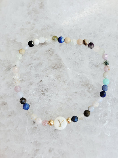 Personalized Natural Stone Initial Bracelet – Mother of Pearl Letter