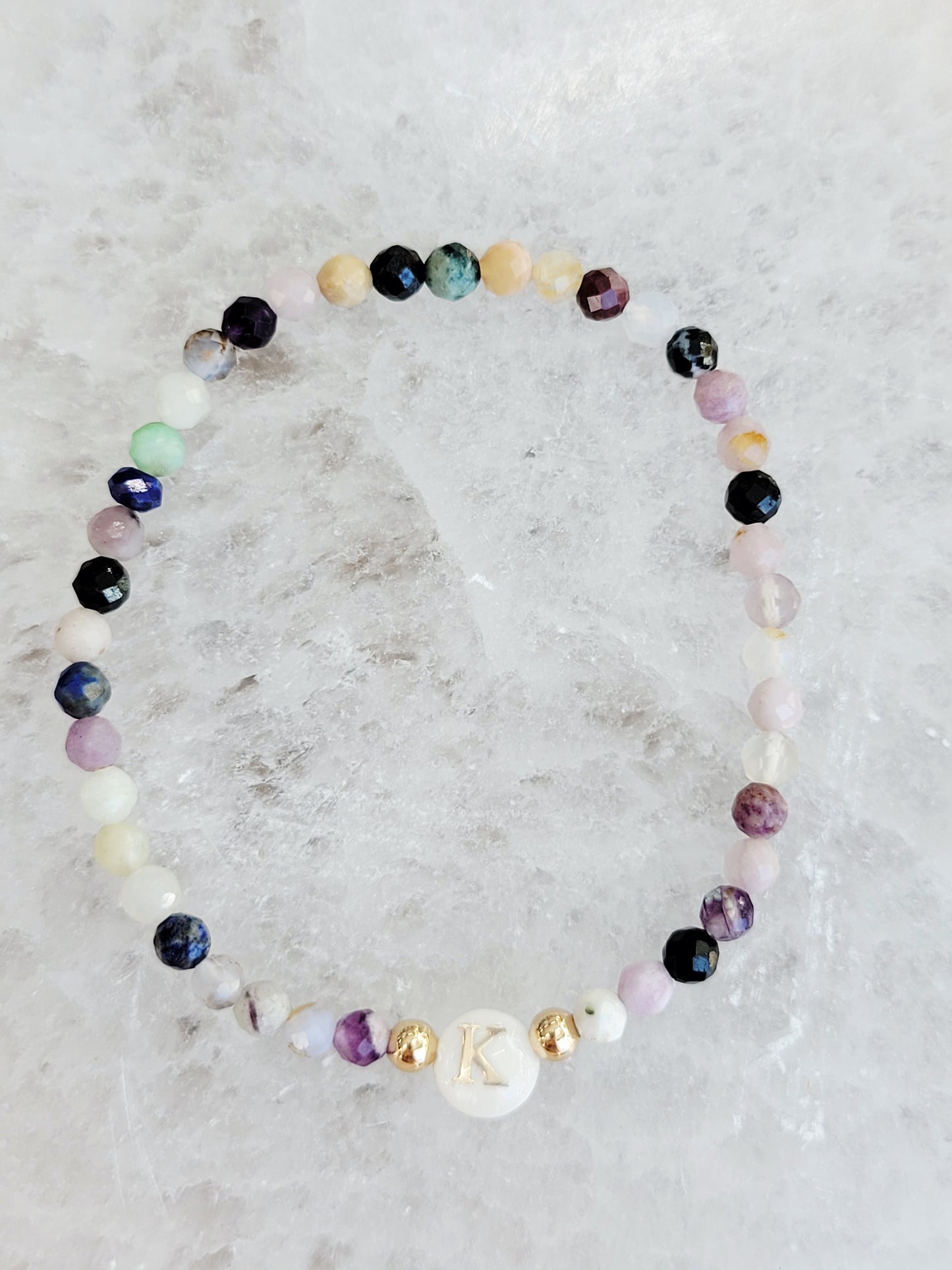 Personalized Natural Stone Initial Bracelet – Mother of Pearl Letter
