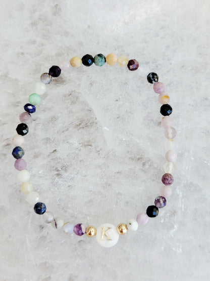 Personalized Natural Stone Initial Bracelet – Mother of Pearl Letter