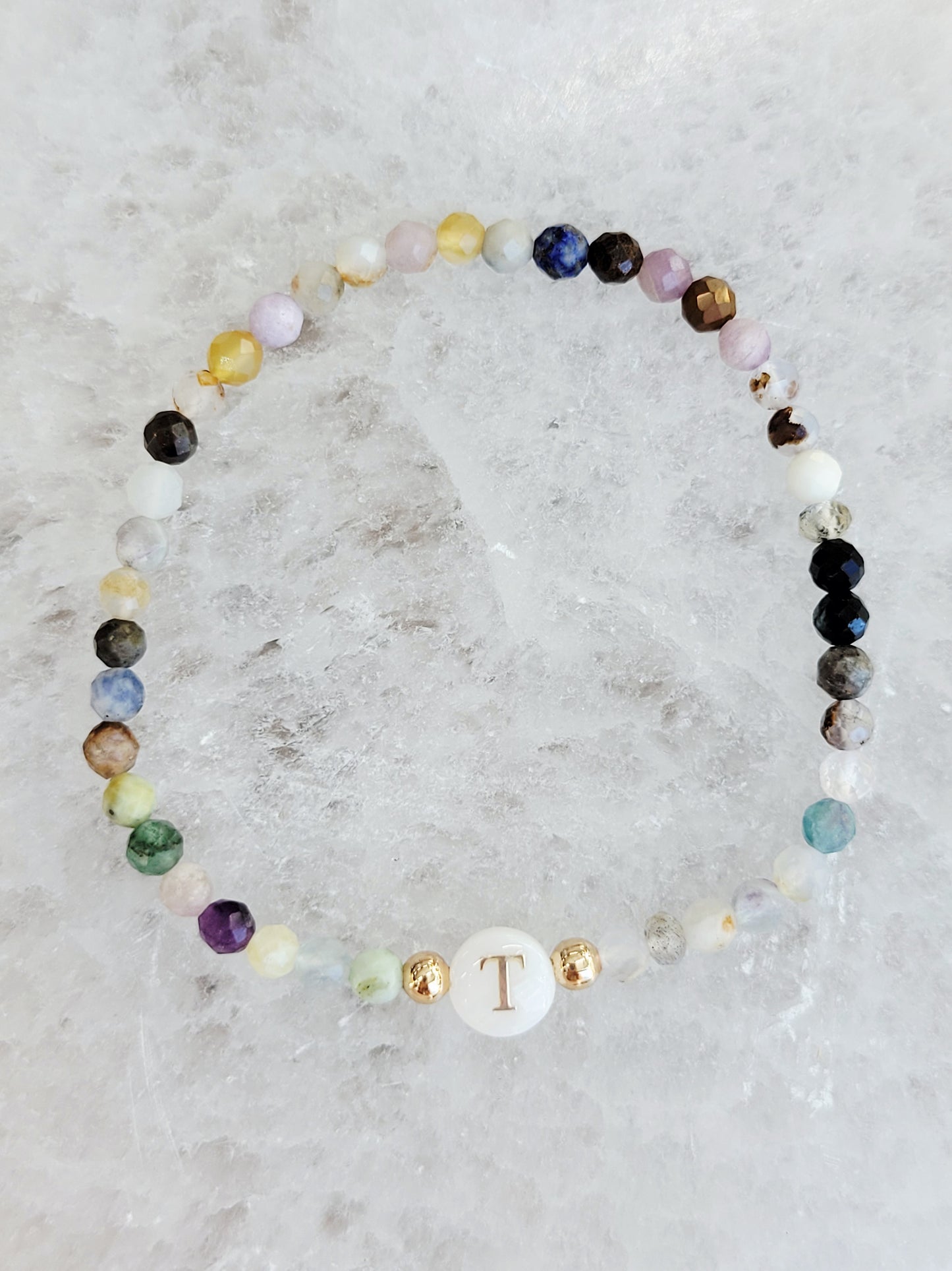 Personalized Natural Stone Initial Bracelet – Mother of Pearl Letter
