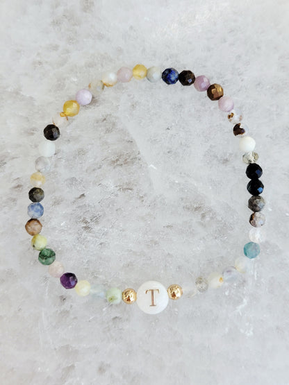 Personalized Natural Stone Initial Bracelet – Mother of Pearl Letter