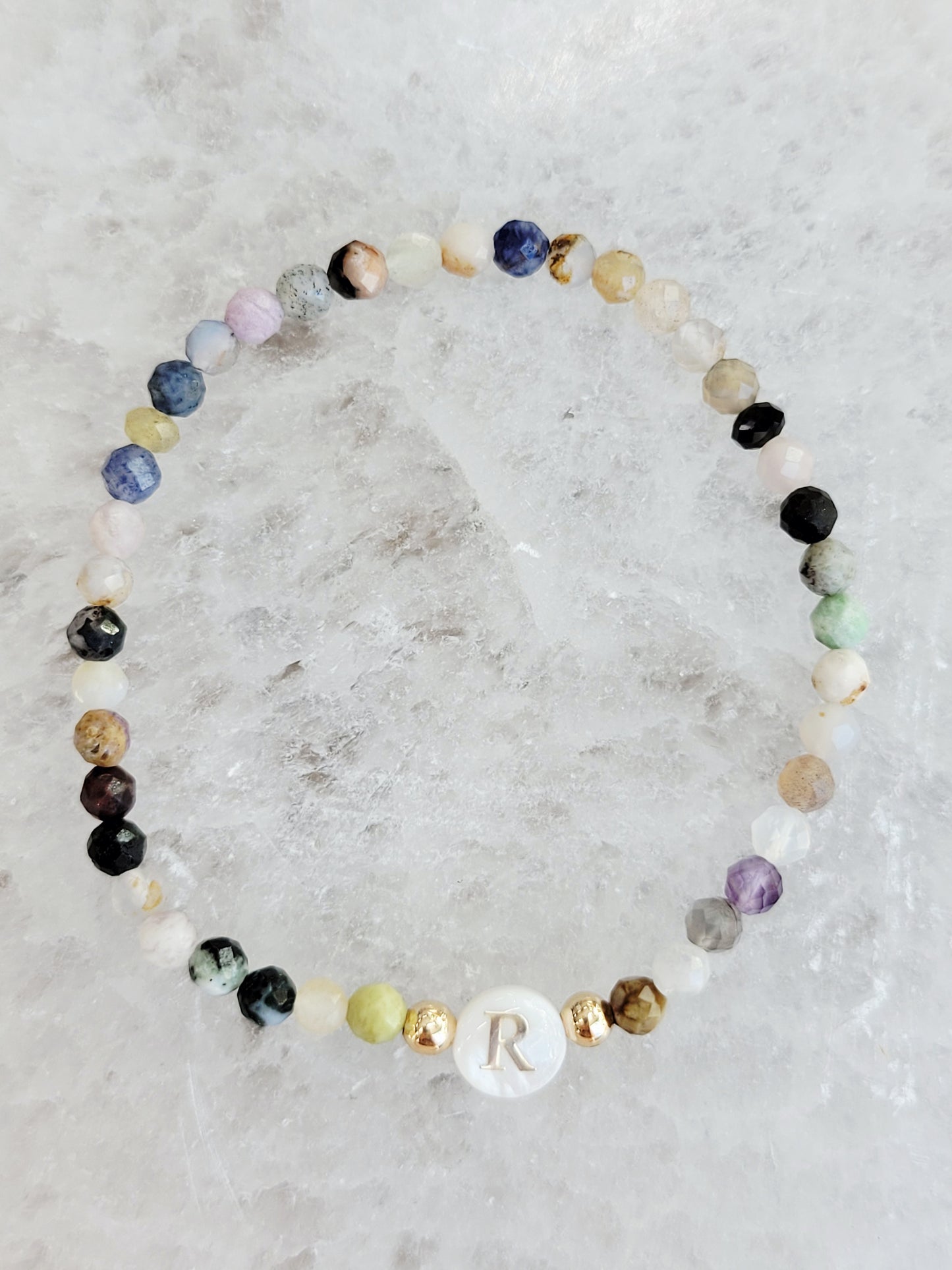 Personalized Natural Stone Initial Bracelet – Mother of Pearl Letter