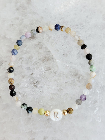 Personalized Natural Stone Initial Bracelet – Mother of Pearl Letter