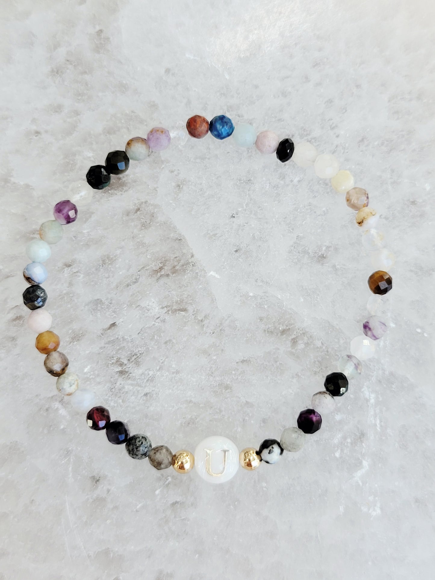 Personalized Natural Stone Initial Bracelet – Mother of Pearl Letter