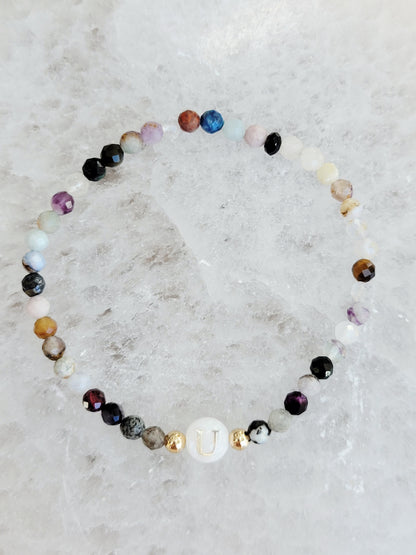 Personalized Natural Stone Initial Bracelet – Mother of Pearl Letter