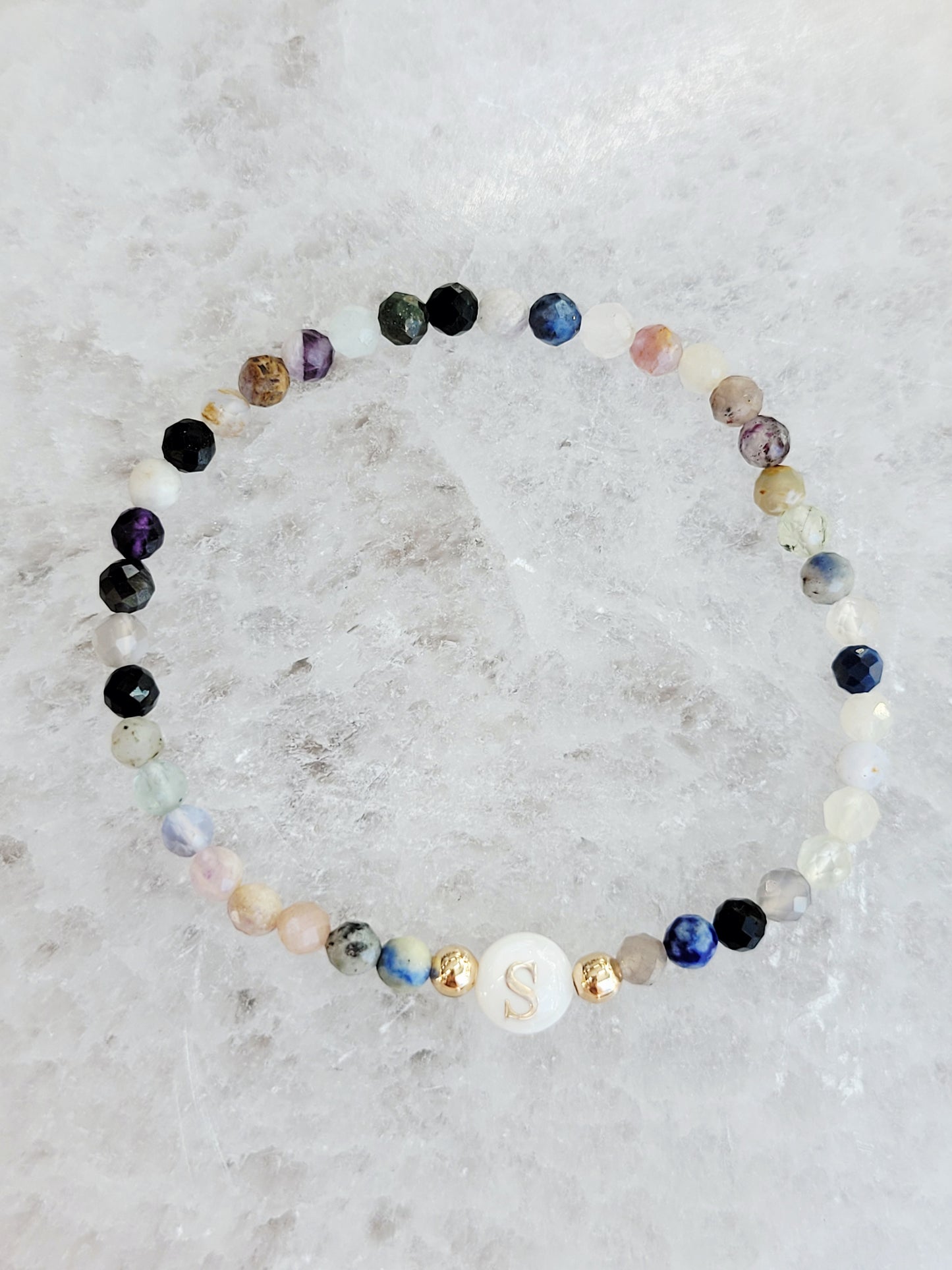 Personalized Natural Stone Initial Bracelet – Mother of Pearl Letter