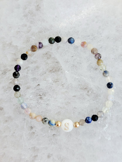 Personalized Natural Stone Initial Bracelet – Mother of Pearl Letter