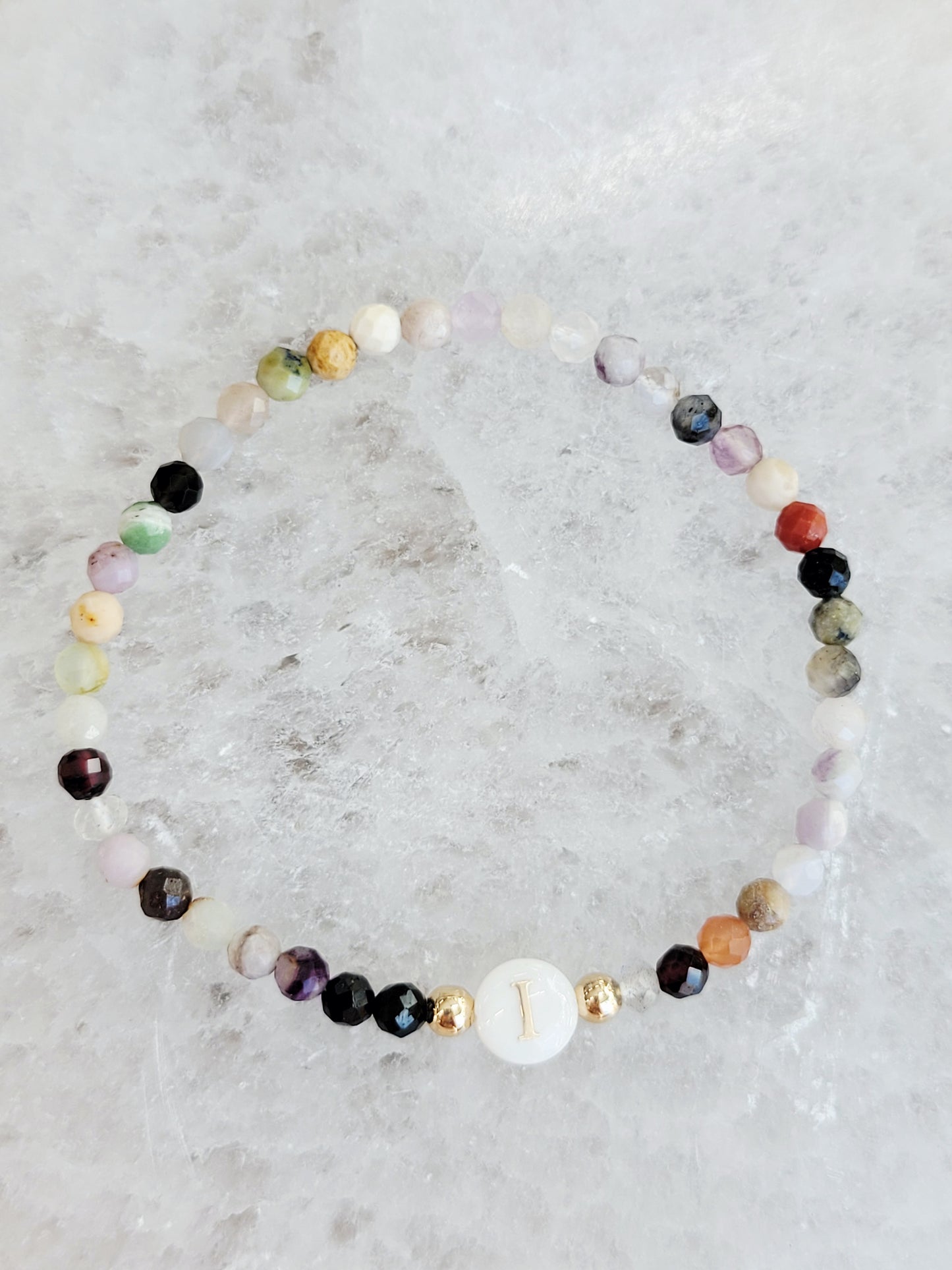 Personalized Natural Stone Initial Bracelet – Mother of Pearl Letter