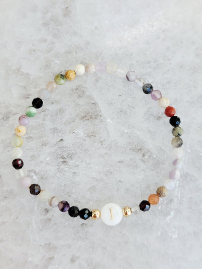 Personalized Natural Stone Initial Bracelet – Mother of Pearl Letter