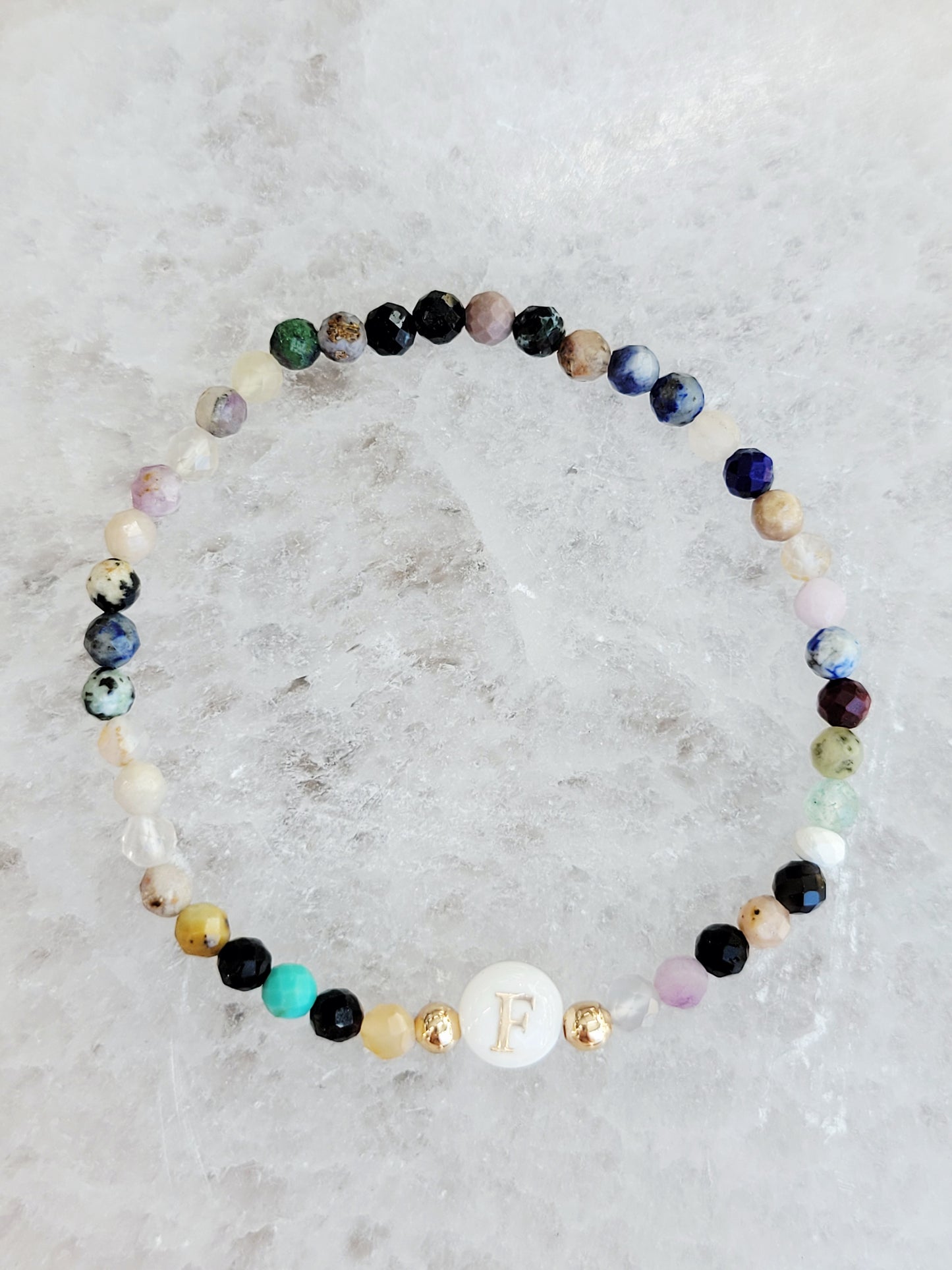 Personalized Natural Stone Initial Bracelet – Mother of Pearl Letter