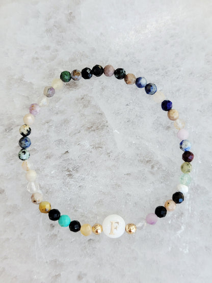 Personalized Natural Stone Initial Bracelet – Mother of Pearl Letter