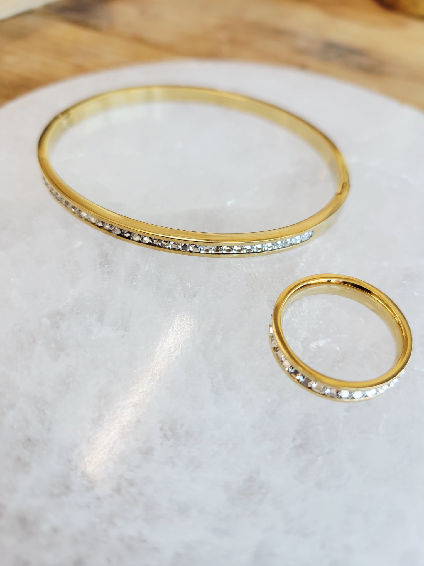 Gold Crystal Bangle & Ring Set