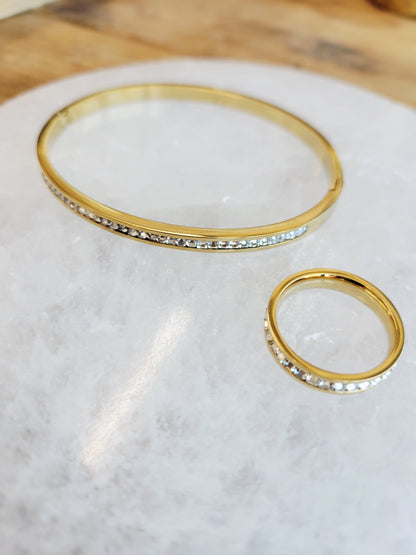 Gold Crystal Bangle & Ring Set