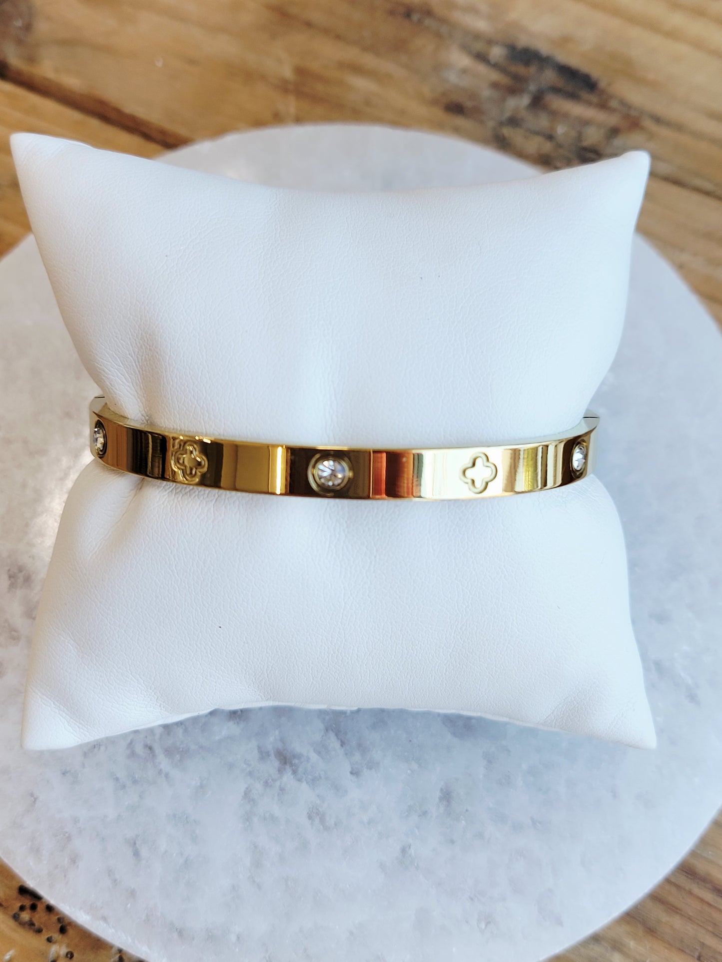 Gold Clover Crystal Bangle & Ring Set
