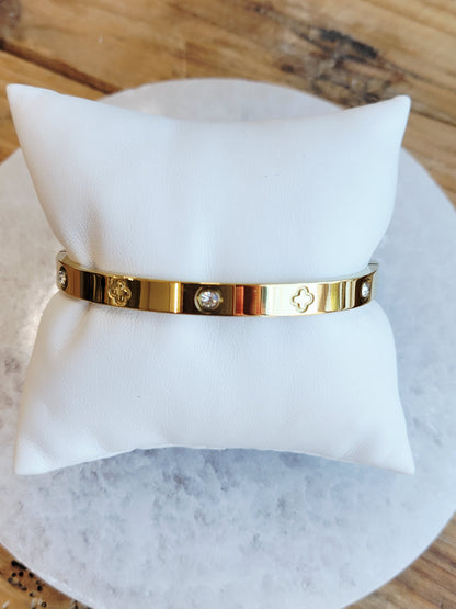 Gold Clover Crystal Bangle & Ring Set