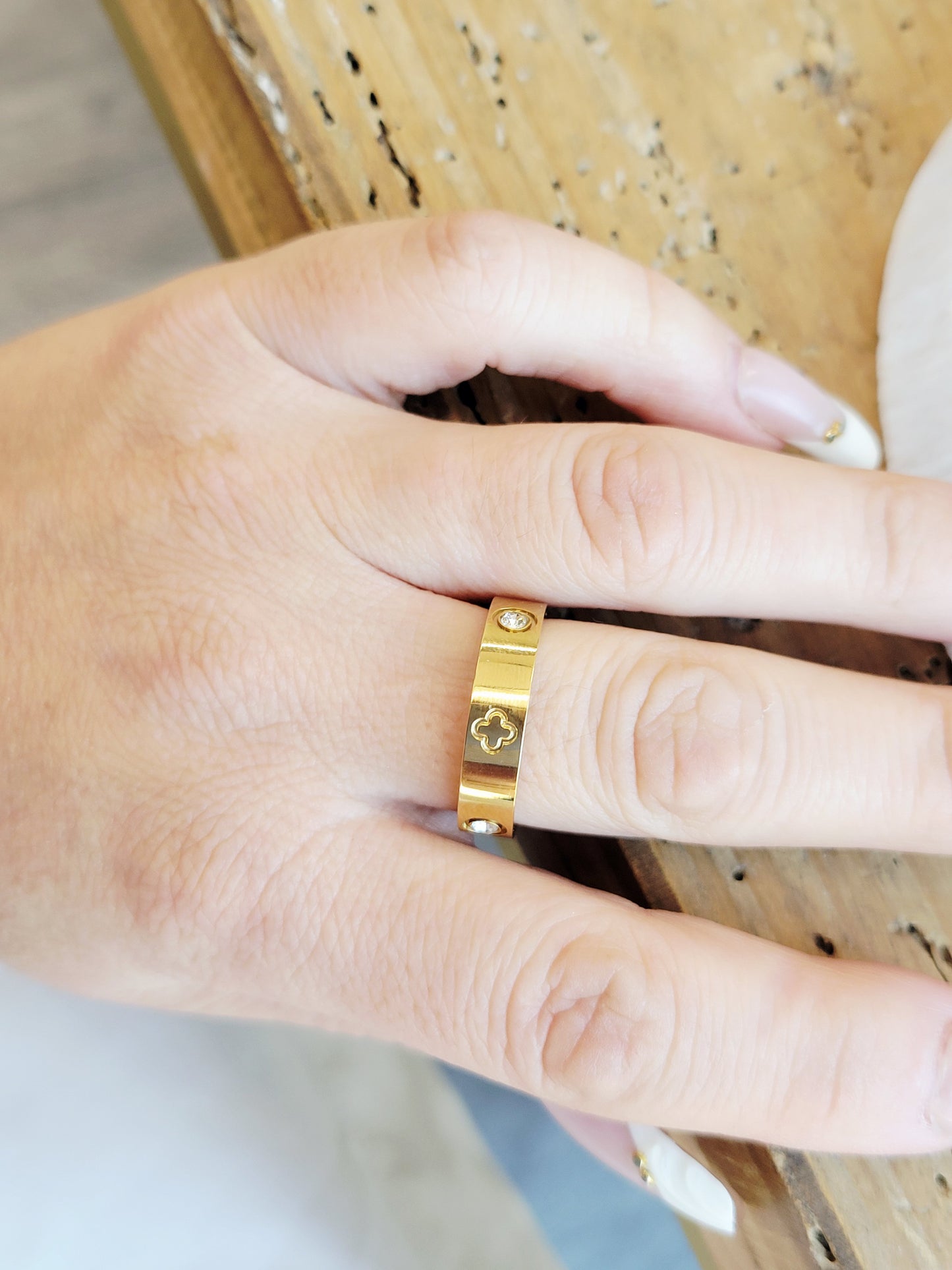 Gold Clover Crystal Bangle & Ring Set