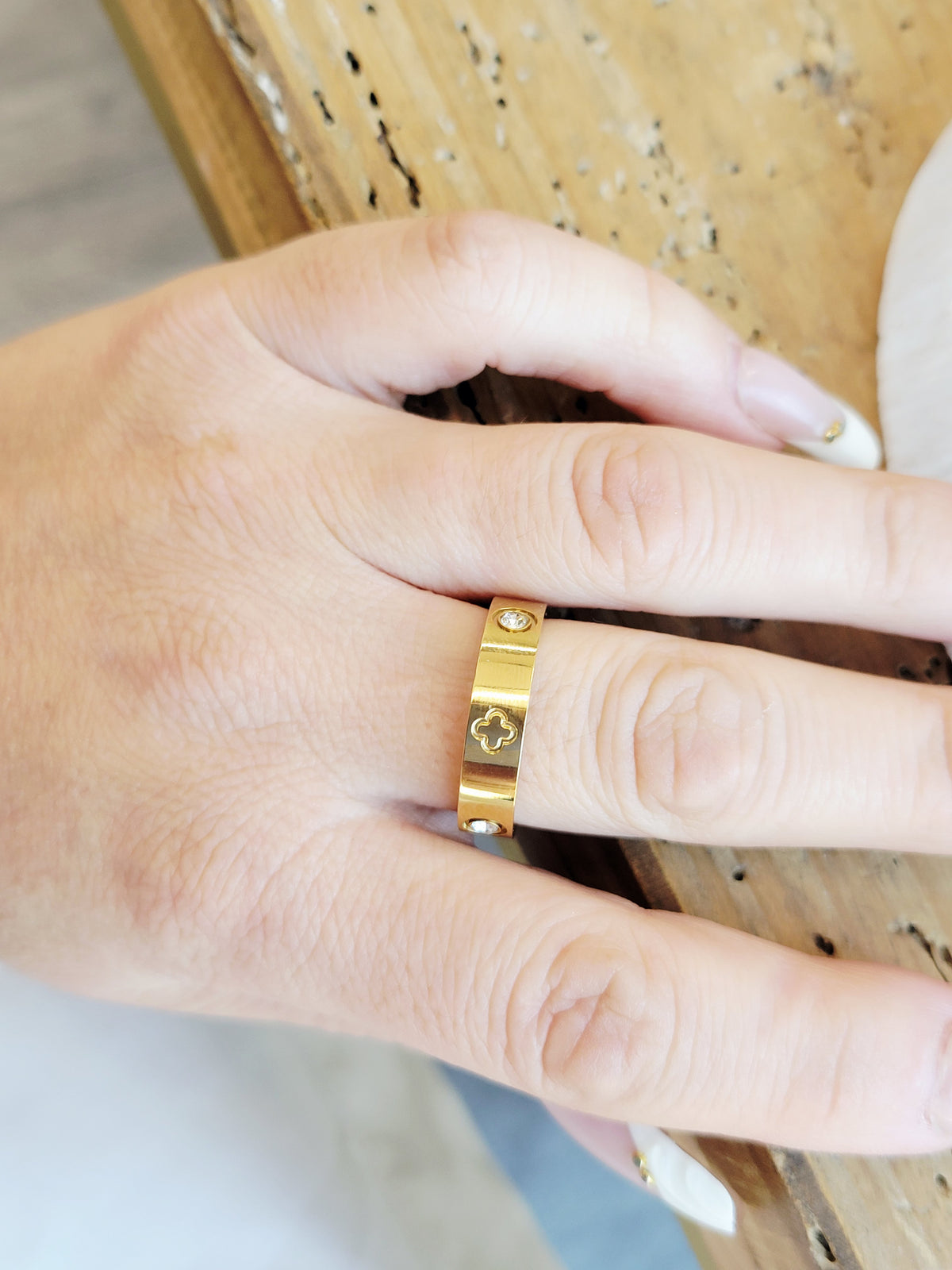 Gold Clover Crystal Bangle & Ring Set