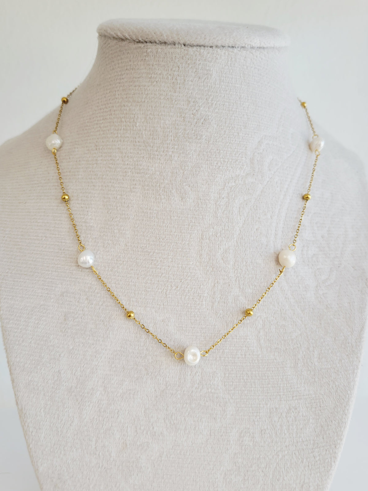 Pearl Station Necklace – Dainty Gold Chain