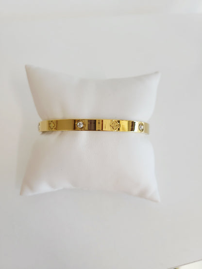 Gold Clover Crystal Bangle & Ring Set