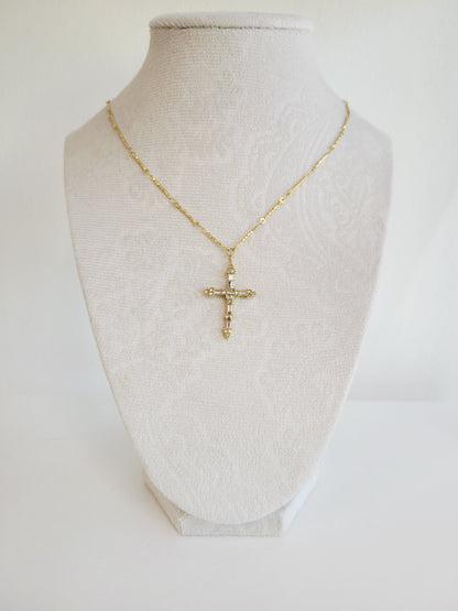 Vintage Crystal Cross Necklace – Gold Statement Pendant