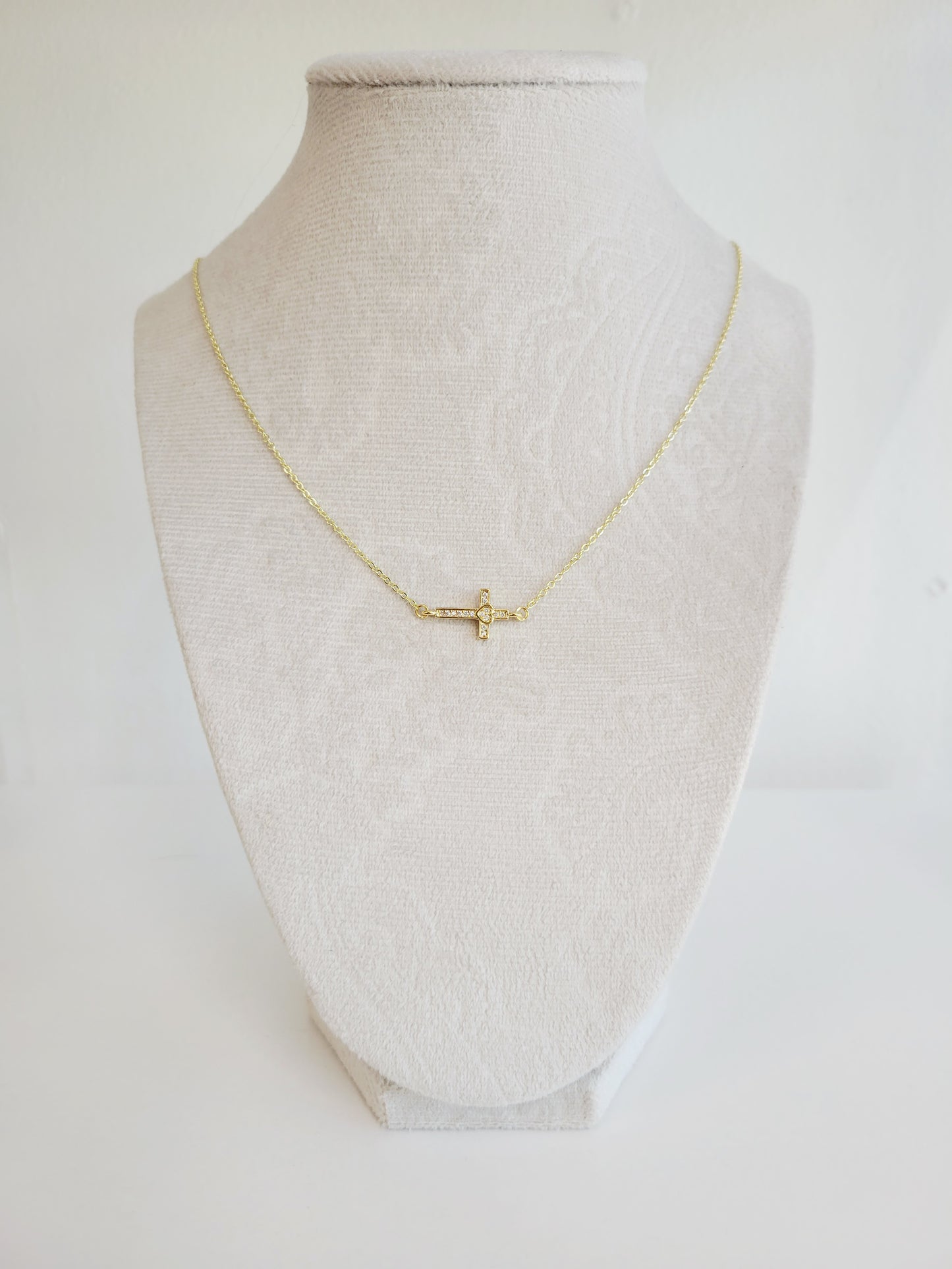 Sideways Cross Heart Necklace – Gold Crystal Necklace