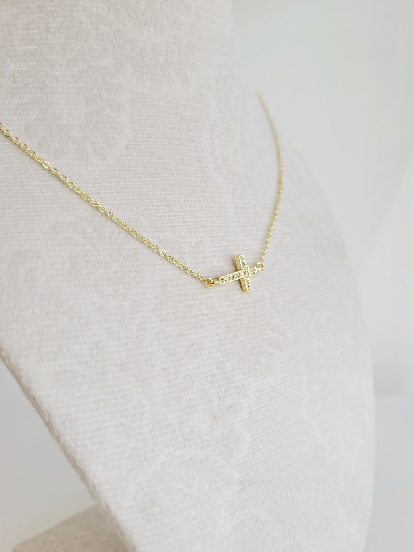 Sideways Cross Heart Necklace – Gold Crystal Necklace