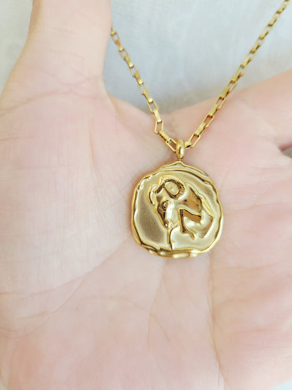 Gold Zodiac Coin Necklace – Choose Your Sign