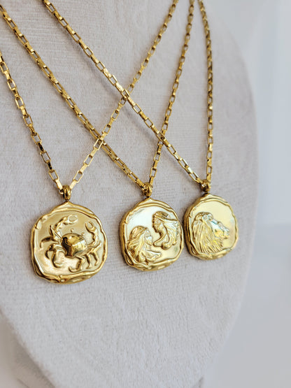 Gold Zodiac Coin Necklace – Choose Your Sign