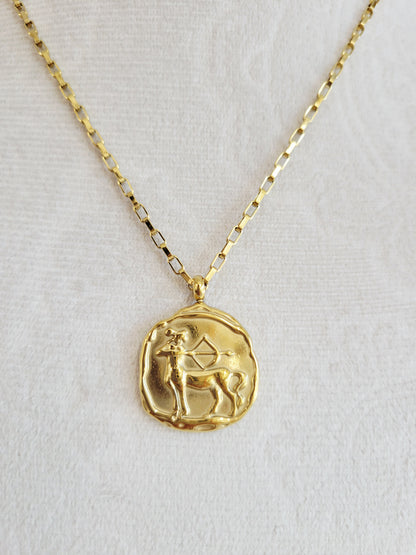 Gold Zodiac Coin Necklace – Choose Your Sign