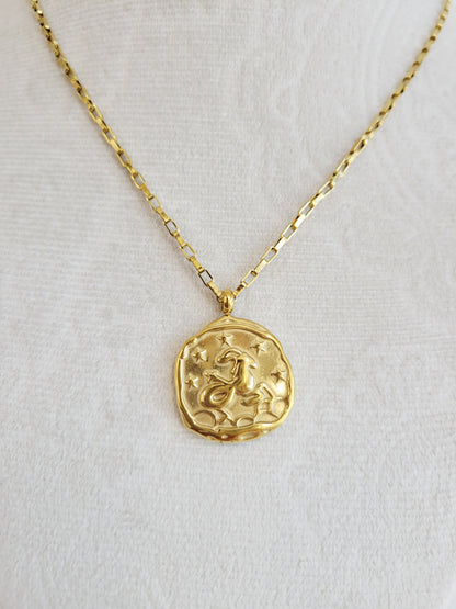 Gold Zodiac Coin Necklace – Choose Your Sign