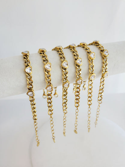 Amour Crystal Heart Cuban Chain Bracelet