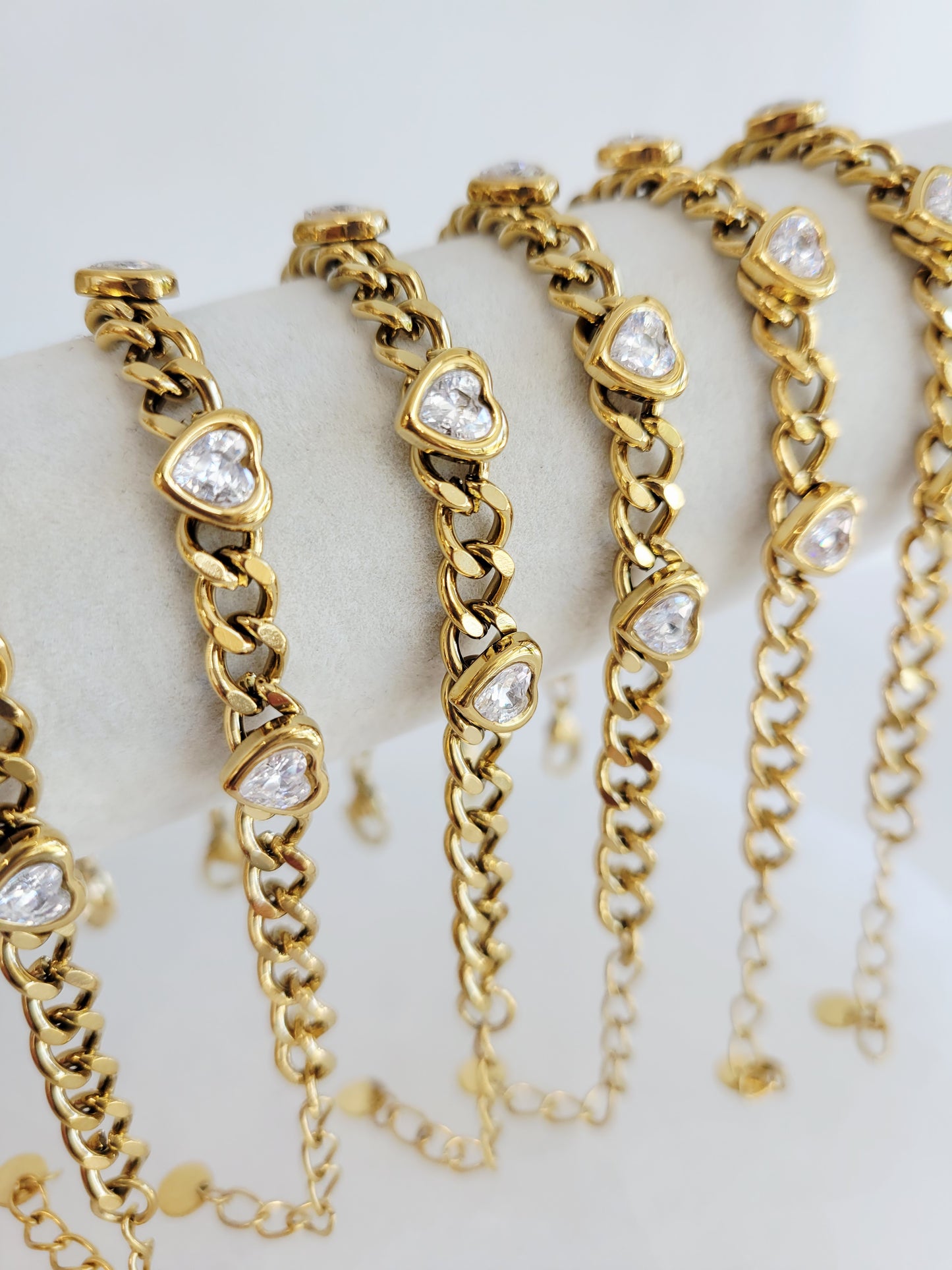 Amour Crystal Heart Cuban Chain Bracelet
