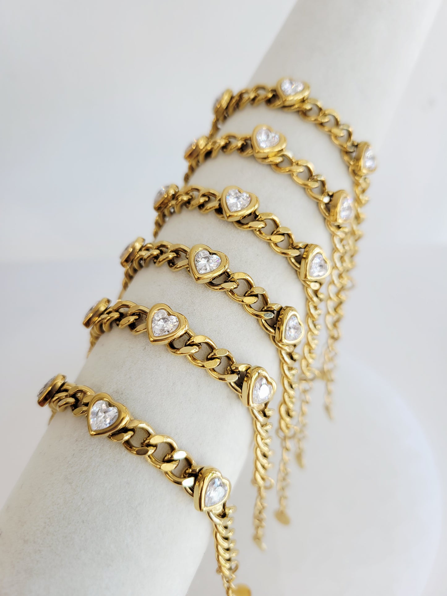 Amour Crystal Heart Cuban Chain Bracelet