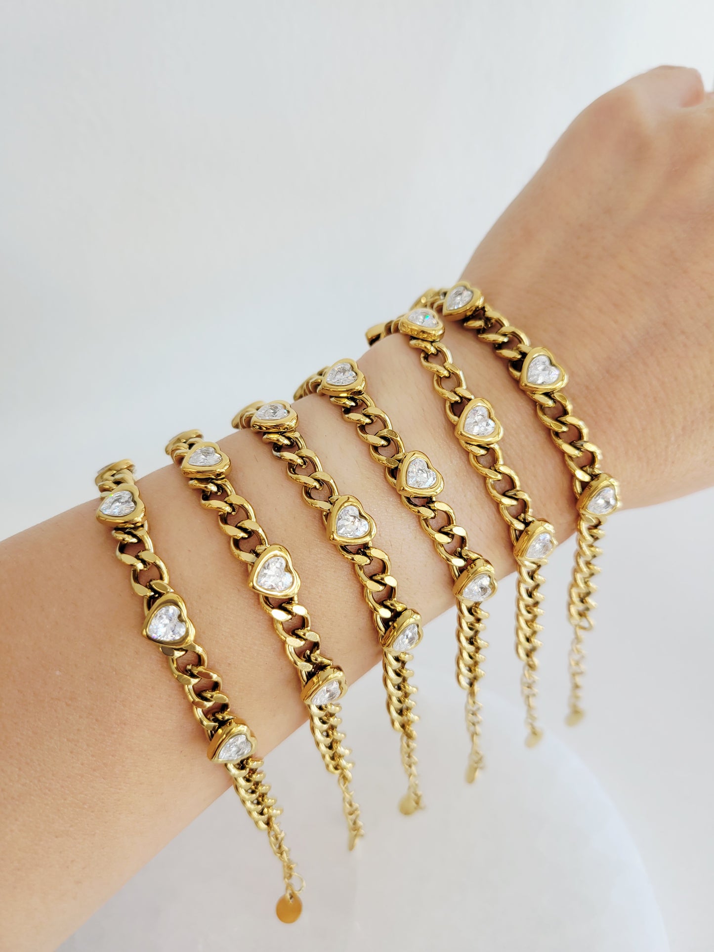 Amour Crystal Heart Cuban Chain Bracelet