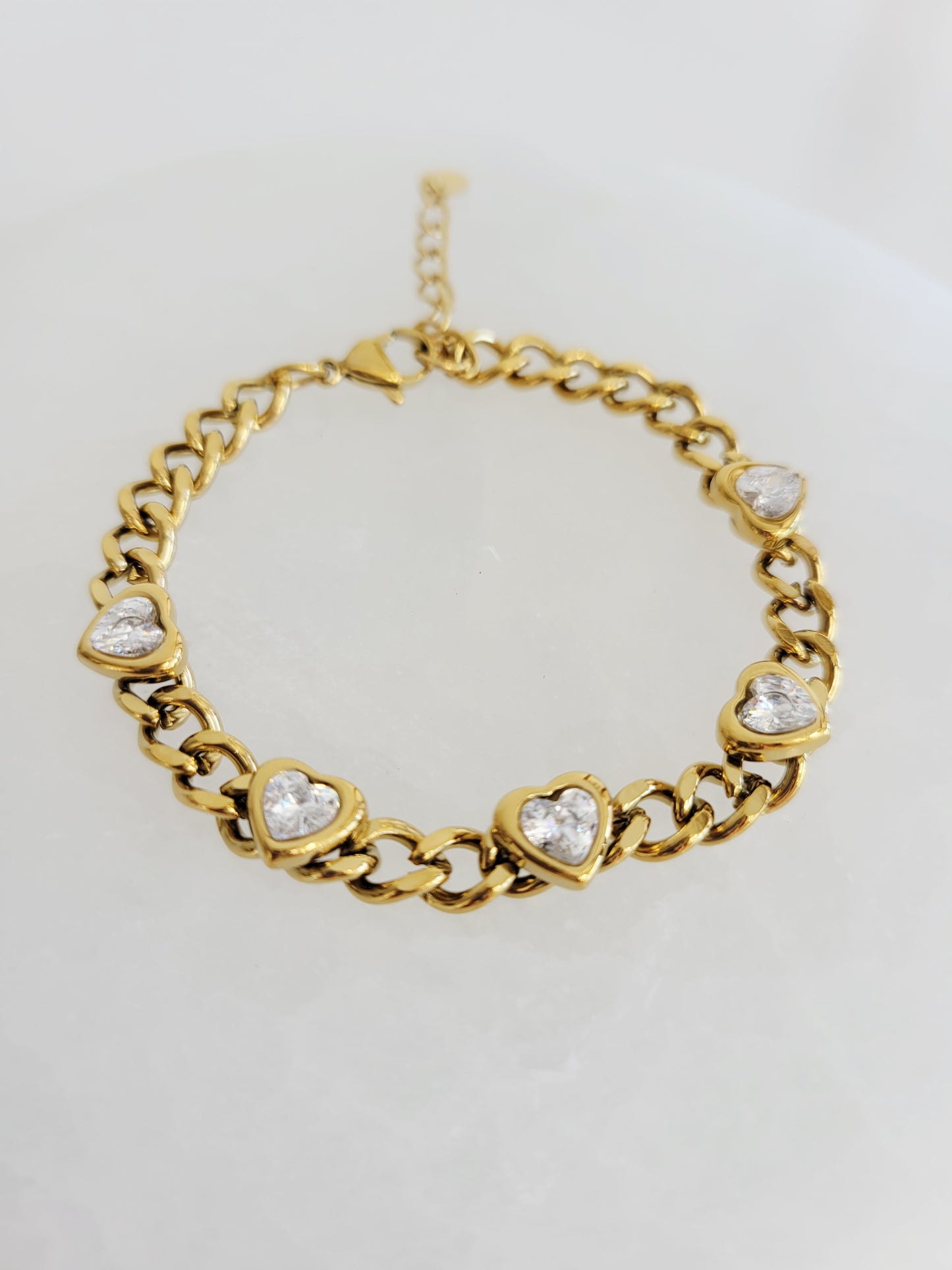 Amour Crystal Heart Cuban Chain Bracelet