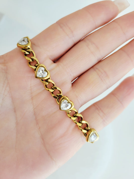 Amour Crystal Heart Cuban Chain Bracelet