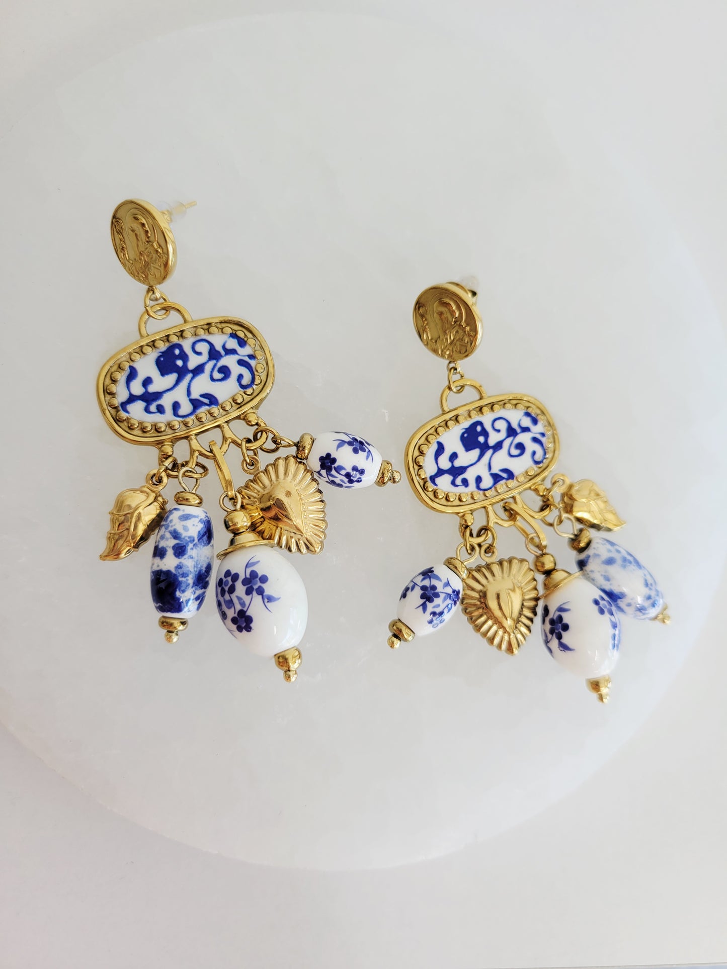 Imperial Blue Chinoiserie Ceramic Drop Earrings