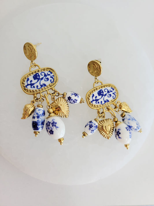 Imperial Blue Chinoiserie Ceramic Drop Earrings