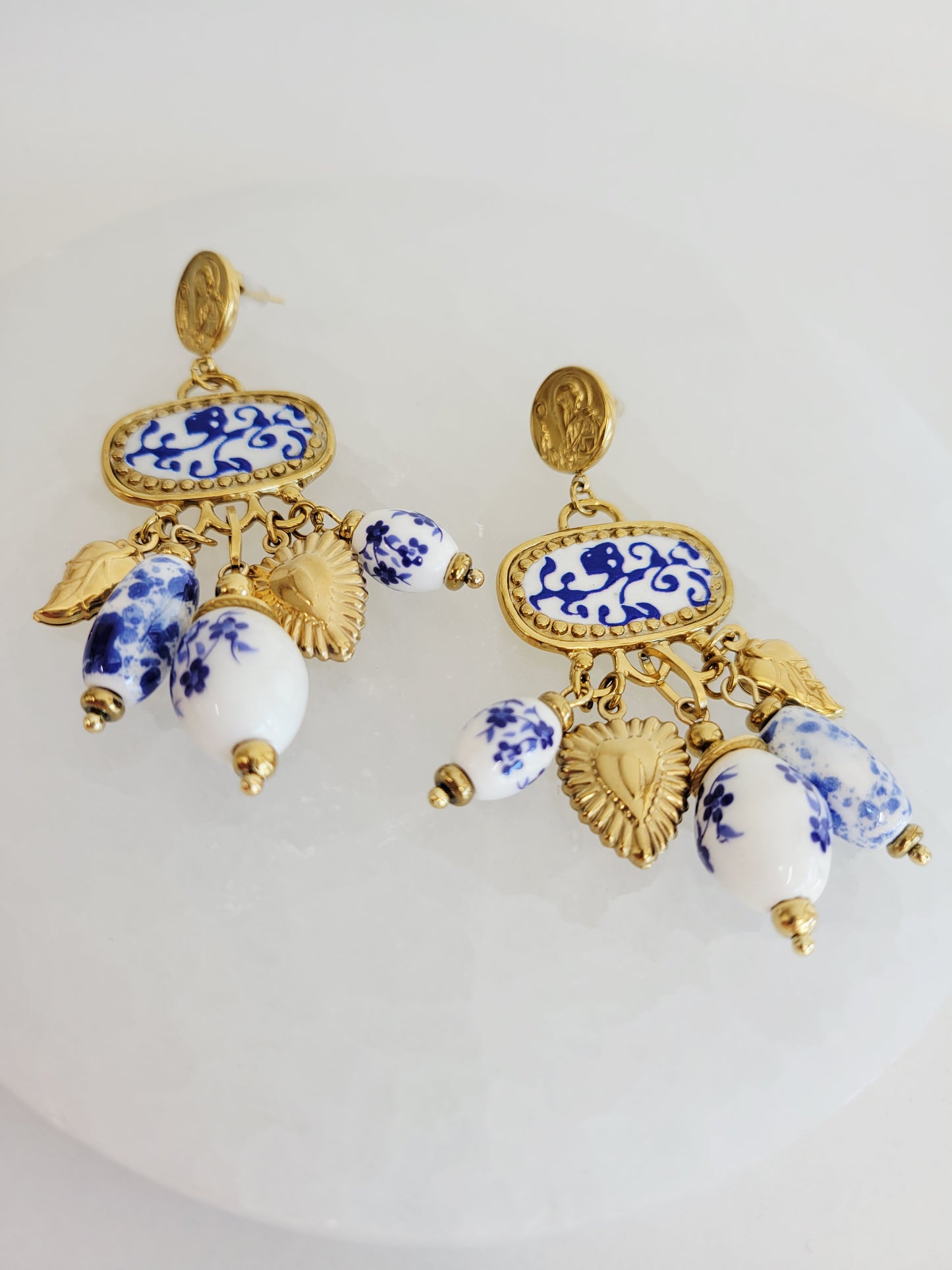 Imperial Blue Chinoiserie Ceramic Drop Earrings